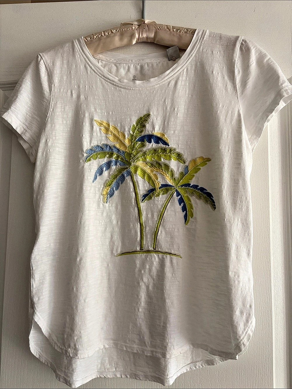 Tommy Bahama Lux Palms T-Shirt Embroidered Palm Tee White & Blue Small